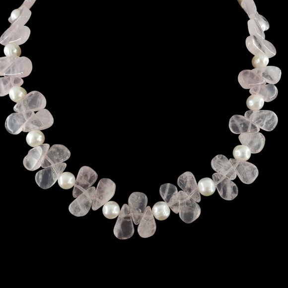 Pink quartz necklace gemstones real pearls sterling silver 925  A0322 -Q1 - Picture 6 of 8